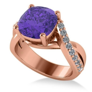 Twisted Cushion Tanzanite Engagement Ring 14k Rose Gold 4.16ct - All