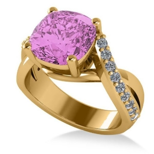 Twisted Cushion Pink Sapphire Engagement Ring 14k Yellow Gold 4.16ct - All