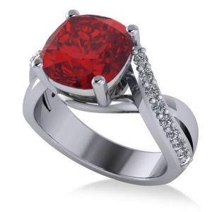 Twisted Cushion Ruby Engagement Ring 14k White Gold 4.16ct - All