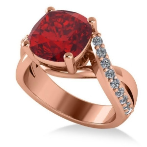 Twisted Cushion Ruby Engagement Ring 14k Rose Gold 4.16ct - All
