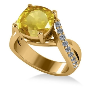 Twisted Cushion Yellow Sapphire Engagement Ring 14k Yellow Gold 4.16ct - All