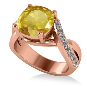 Twisted Cushion Yellow Sapphire Engagement Ring 14k Rose Gold 4.16ct - All