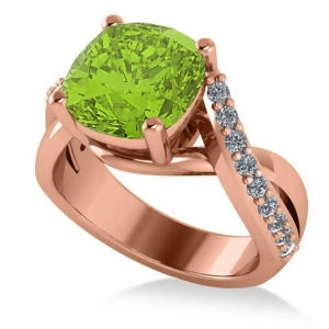 Twisted Cushion Peridot Engagement Ring 14k Rose Gold 4.16ct - All