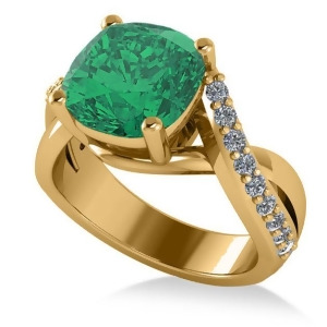 Twisted Cushion Emerald Engagement Ring 14k Yellow Gold 4.16ct - All