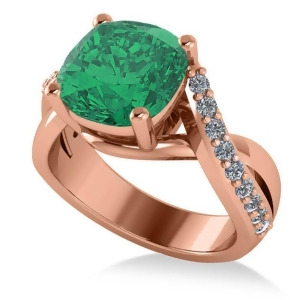 Twisted Cushion Emerald Engagement Ring 14k Rose Gold 4.16ct - All