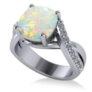 Twisted Cushion Opal Engagement Ring 14k White Gold 4.16ct - All