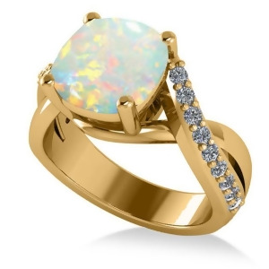 Twisted Cushion Opal Engagement Ring 14k Yellow Gold 4.16ct - All