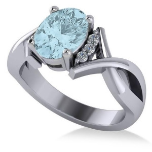 Twisted Oval Aquamarine Engagement Ring 14k White Gold 1.84ct - All