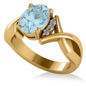 Twisted Oval Aquamarine Engagement Ring 14k Yellow Gold 1.84ct - All