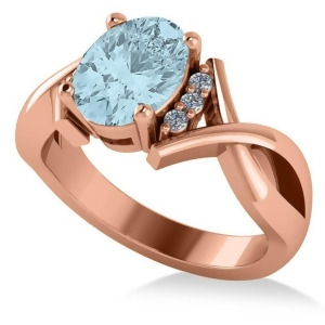 Twisted Oval Aquamarine Engagement Ring 14k Rose Gold 1.84ct - All