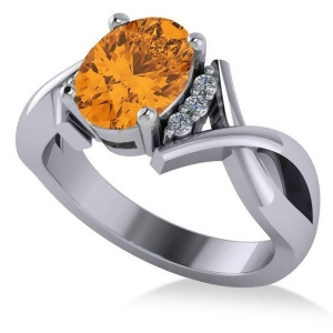 Twisted Oval Citrine Engagement Ring 14k White Gold 1.84ct - All