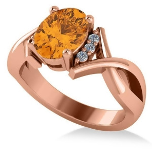 Twisted Oval Citrine Engagement Ring 14k Rose Gold 1.84ct - All