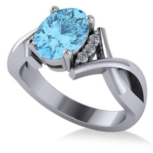 Twisted Oval Blue Topaz Engagement Ring 14k White Gold 2.59ct - All