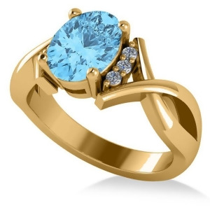 Twisted Oval Blue Topaz Engagement Ring 14k Yellow Gold 2.59ct - All