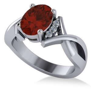 Twisted Oval Garnet Engagement Ring 14k White Gold 2.19ct - All