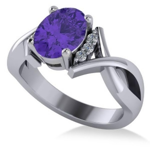 Twisted Oval Tanzanite Engagement Ring 14k White Gold 2.29ct - All