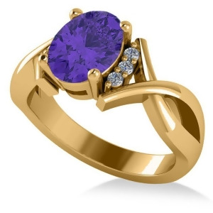 Twisted Oval Tanzanite Engagement Ring 14k Yellow Gold 2.29ct - All