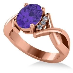 Twisted Oval Tanzanite Engagement Ring 14k Rose Gold 2.29ct - All