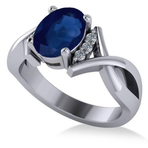 Twisted Oval Blue Sapphire Engagement Ring 14k White Gold 2.29ct - All