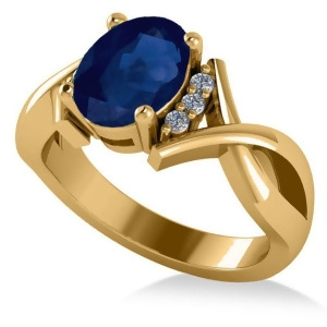 Twisted Oval Blue Sapphire Engagement Ring 14k Yellow Gold 2.29ct - All