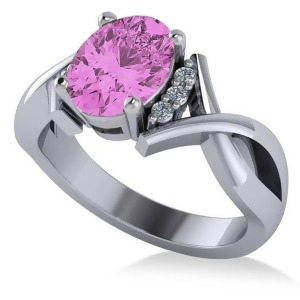 Twisted Oval Pink Sapphire Engagement Ring 14k White Gold 2.29ct - All