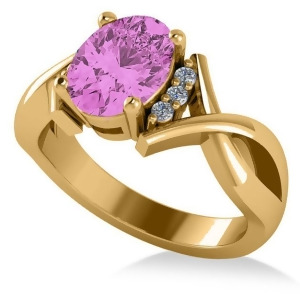 Twisted Oval Pink Sapphire Engagement Ring 14k Yellow Gold 2.29ct - All