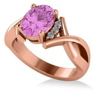 Twisted Oval Pink Sapphire Engagement Ring 14k Rose Gold 2.29ct - All