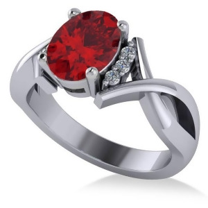 Twisted Oval Ruby Engagement Ring 14k White Gold 2.29ct - All