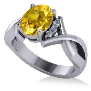 Twisted Oval Yellow Sapphire Engagement Ring 14k White Gold 2.29ct - All
