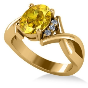 Twisted Oval Yellow Sapphire Engagement Ring 14k Yellow Gold 2.29ct - All