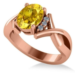 Twisted Oval Yellow Sapphire Engagement Ring 14k Rose Gold 2.29ct - All