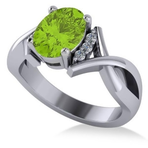Twisted Oval Peridot Engagement Ring 14k White Gold 2.09ct - All