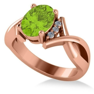 Twisted Oval Peridot Engagement Ring 14k Rose Gold 2.09ct - All