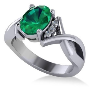 Twisted Oval Emerald Engagement Ring 14k White Gold 1.99ct - All