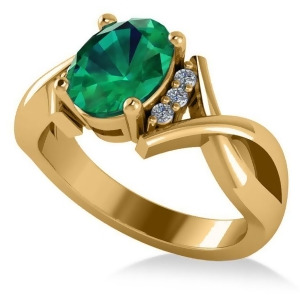 Twisted Oval Emerald Engagement Ring 14k Yellow Gold 1.99ct - All