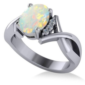 Twisted Oval Opal Engagement Ring 14k White Gold 1.19ct - All