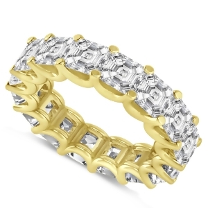 Asscher-cut Eternity Diamond Wedding Band Ring 14k Yellow Gold 9.00ct - All