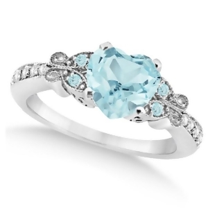 Butterfly Aquamarine and Diamond Heart Engagement 14K White Gold 2.48ct - All