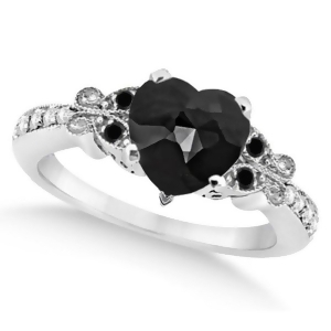 Butterfly Black and White Diamond Heart Engagement Ring 14K W Gold 2.42ct - All