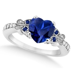 Butterfly Blue Sapphire and Diamond Heart Engagement 14K W Gold 2.48ct - All