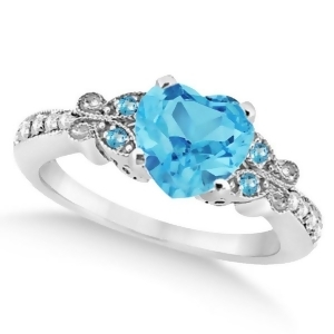 Butterfly Blue Topaz and Diamond Heart Engagement Ring 14K W Gold 2.48ct - All