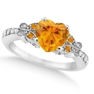 Butterfly Genuine Citrine and Diamond Heart Engagement 14K W Gold 2.48ct - All