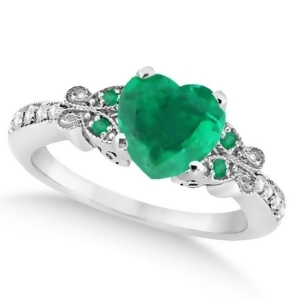 Butterfly Genuine Emerald and Diamond Heart Engagement 14K W Gold 2.46ct - All