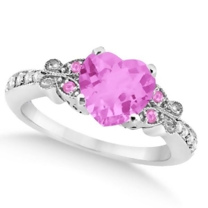 Butterfly Pink Sapphire and Diamond Heart Engagement 14k W Gold 2.48ct - All