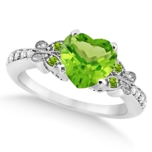 Butterfly Genuine Peridot and Diamond Heart Engagement 14k W Gold 2.46ct - All