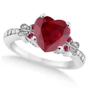 Butterfly Genuine Ruby and Diamond Heart Engagement 14k W Gold 2.46ct - All