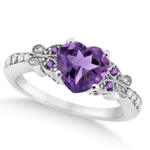 Butterfly Amethyst and Diamond Heart Engagement Ring 14K W Gold 1.73ct - All