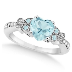 Butterfly Aquamarine and Diamond Heart Engagement 14K White Gold 1.73ct - All