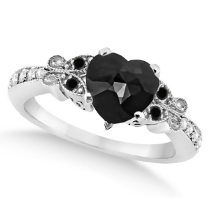 Butterfly Black and White Diamond Heart Engagement Ring 14K W Gold 1.67ct - All