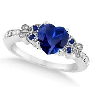Butterfly Blue Sapphire and Diamond Heart Engagement 14K W Gold 1.73ct - All
